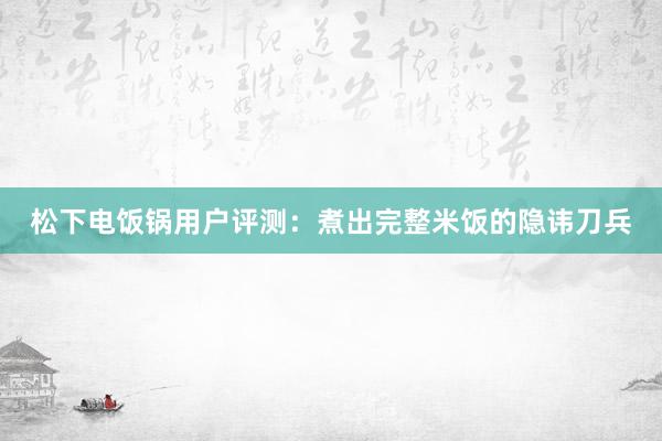 松下电饭锅用户评测：煮出完整米饭的隐讳刀兵